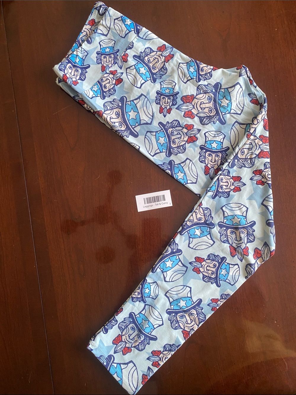 LuLaRoe Patriotic Uncle Sam Print Leggings - Light Blue, Blue, Red, White